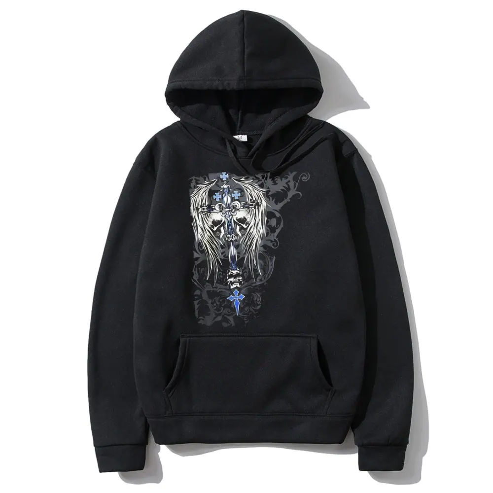 

Hot Sale Fashion Skull Wing Cross Templar Symbols Graphic Printed Hoodie Men Women Fleece Cotton Hoodies Mens Black Sweatshirt