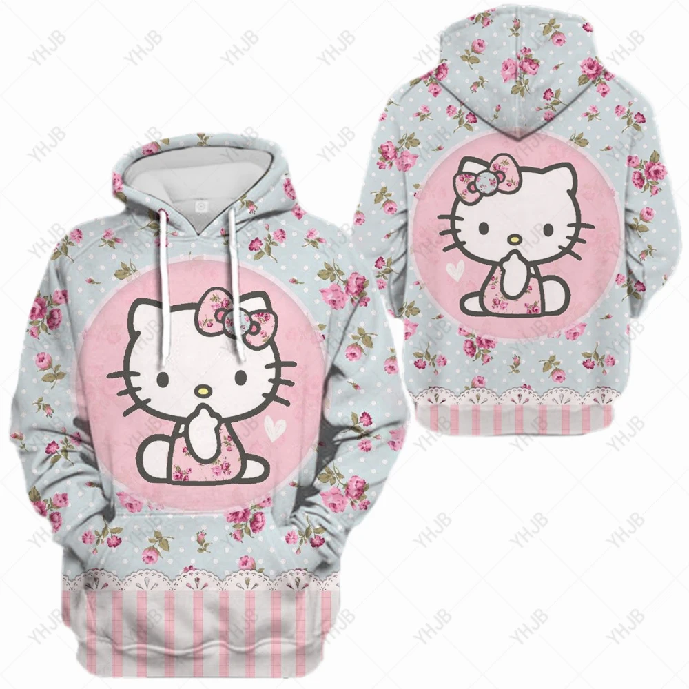 

Autumn Cartoon Japan Anime Hello Kitty T-Shirt Women Streetwear Sweatshirts Oversized Pullover Tracksuits Girls Gothic Clothes