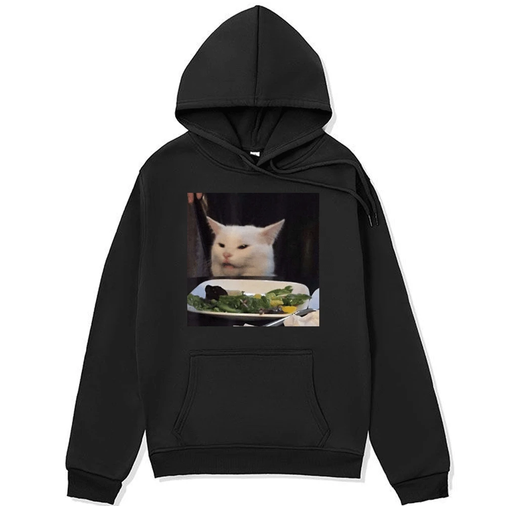 

Dinner Table Cat Meme Hoodie Funny Internet Yelling Confused Graphic Sweatshirt Men's Oversized Long Sleeve Hoodies Pullovers