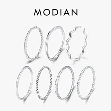MODIAN 925 Sterling Silver Simple Fashion Stackable Ring Classic Wave Geometric Exquisite Finger Rings For Women Party Jewelry