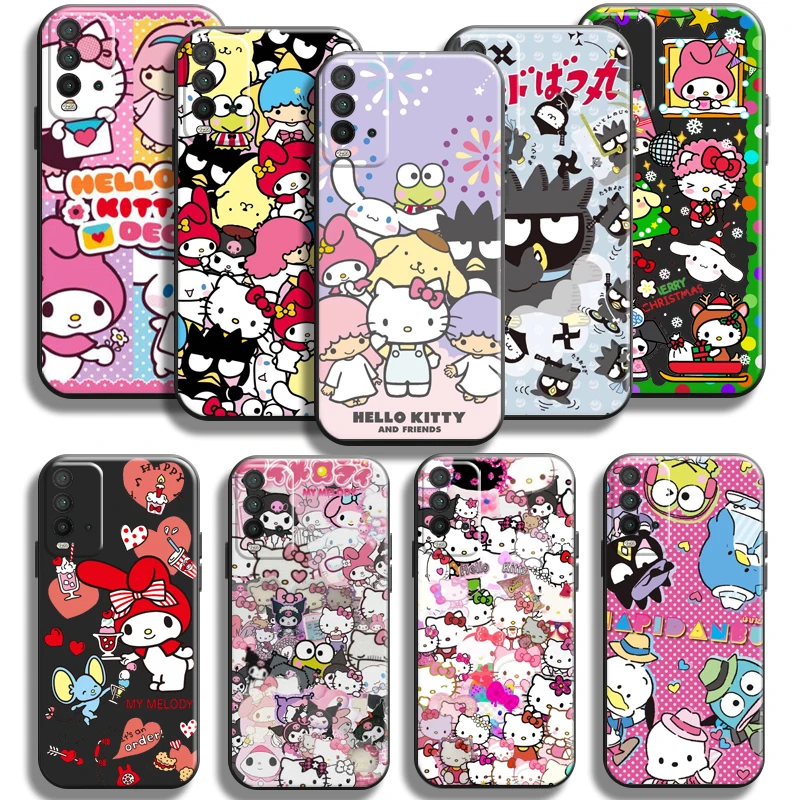

Hello Kitty White Family Phone Case For Xiaomi Redmi 9T 6.53 Inch Black Carcasa Liquid Silicon Silicone Cover Coque Soft Funda