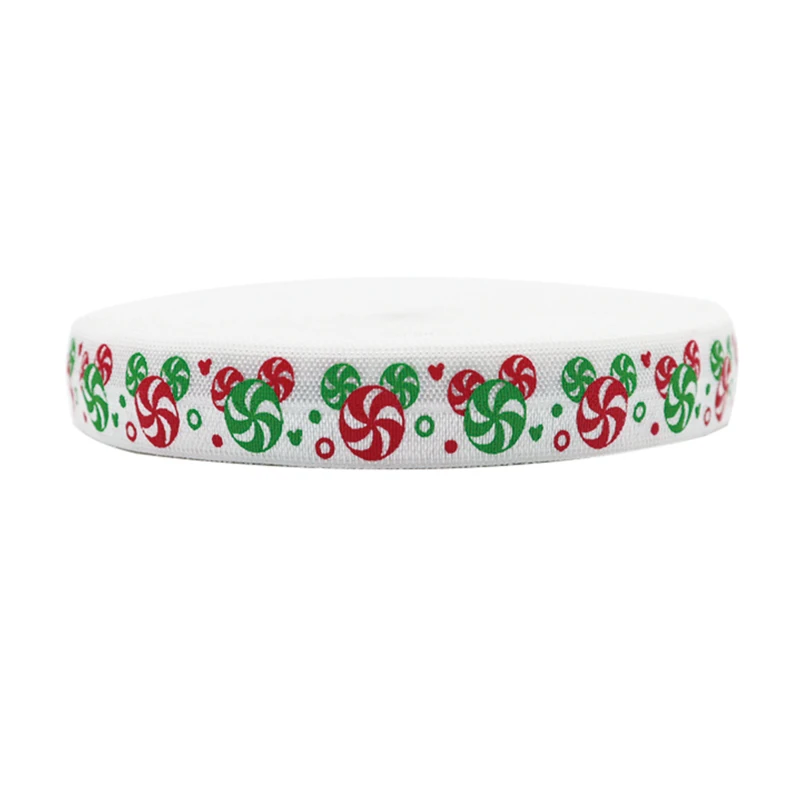 

Wholesale 5/8" 15mm Christmas Candy FOE Fold Over Elastic Ribbon 100Yards