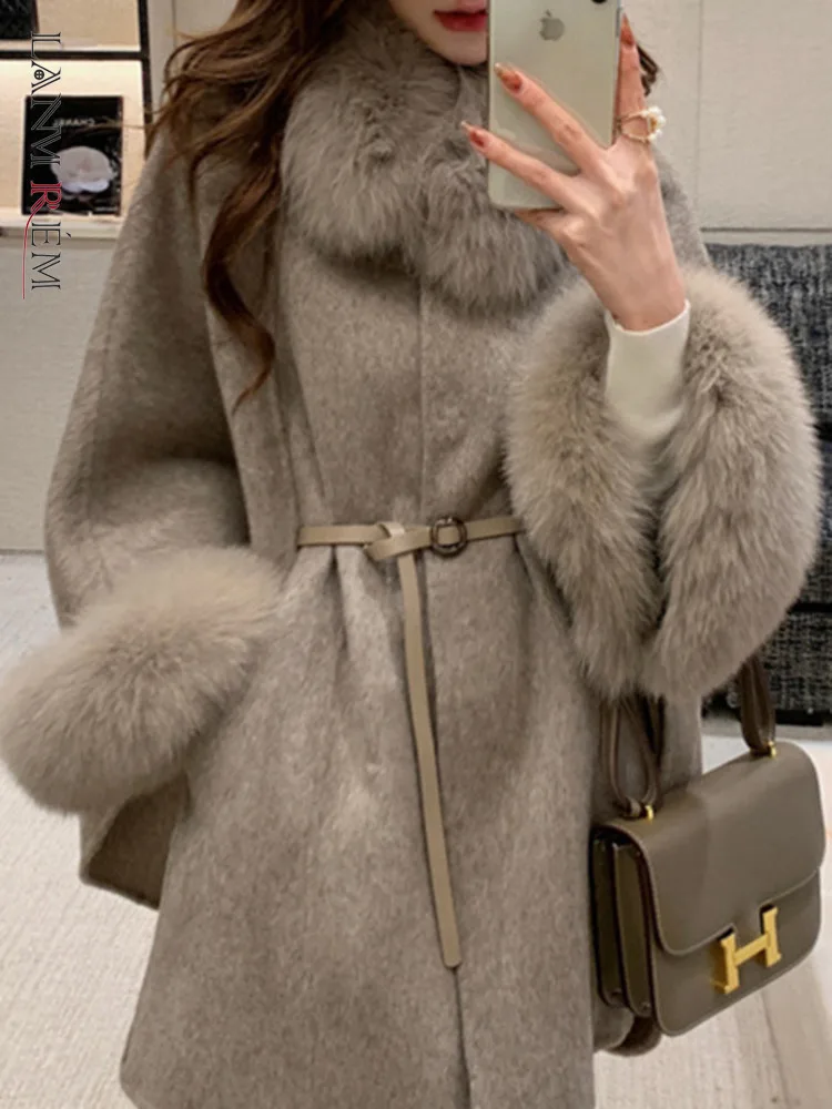 LANMREM элитное двустороннее кашемировое пальто женский плащ с лисьим воротником