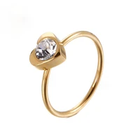 fashion simple heart shaped zircon titanium steel ring ladies