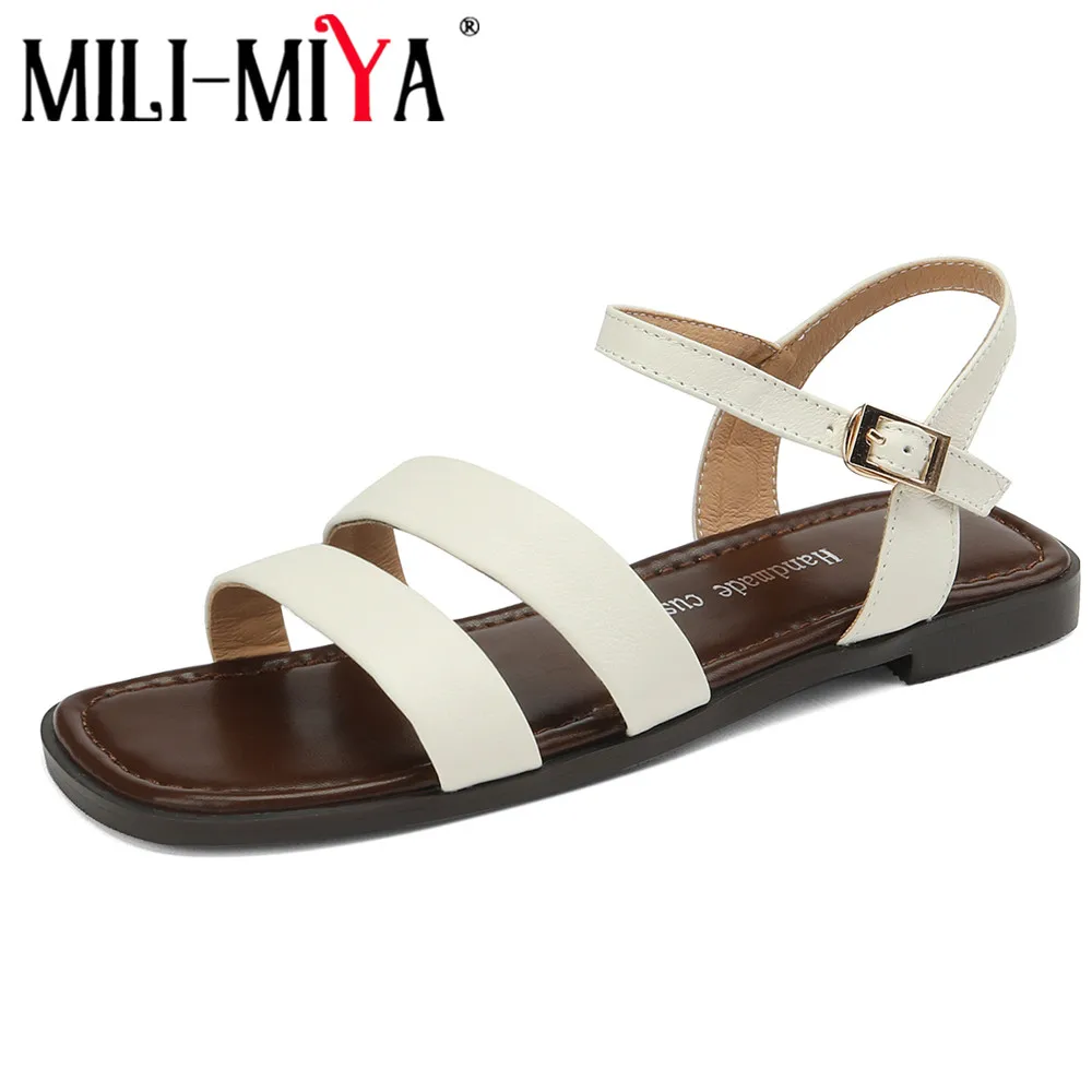 

MILI-MIYA New Arrival Concise Design Women Cow Leather Sandals Solid Color Buckle Strap Round Toe Plus Size 34-43 Summer Shoes