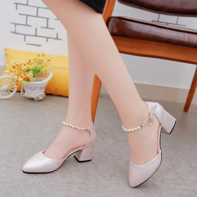 New Spring And Summer Women Shoes Shallow Baotou Sandals Rough with 6 Cm High Heels Sandalias Femeninas Wedding Shoes Pumps