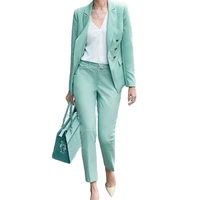 green women bussiness suit pants one button notched lapel slim fit lady blazer trouser set office female clothing
