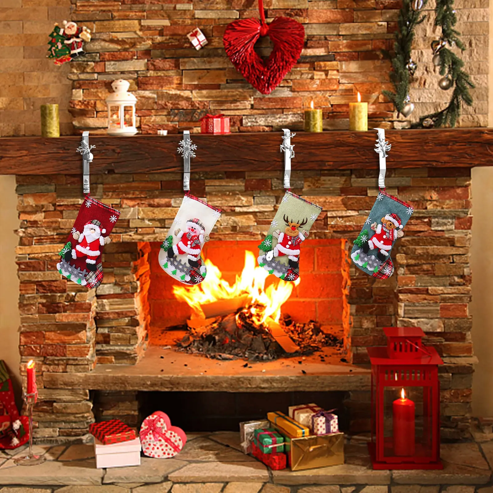 

Christmas Sock Hook Fireplace Hanger Metal Clips Xmas Stocking Holder Rack Jewelry Clasp Party Christmas Tree Hanging Hooks
