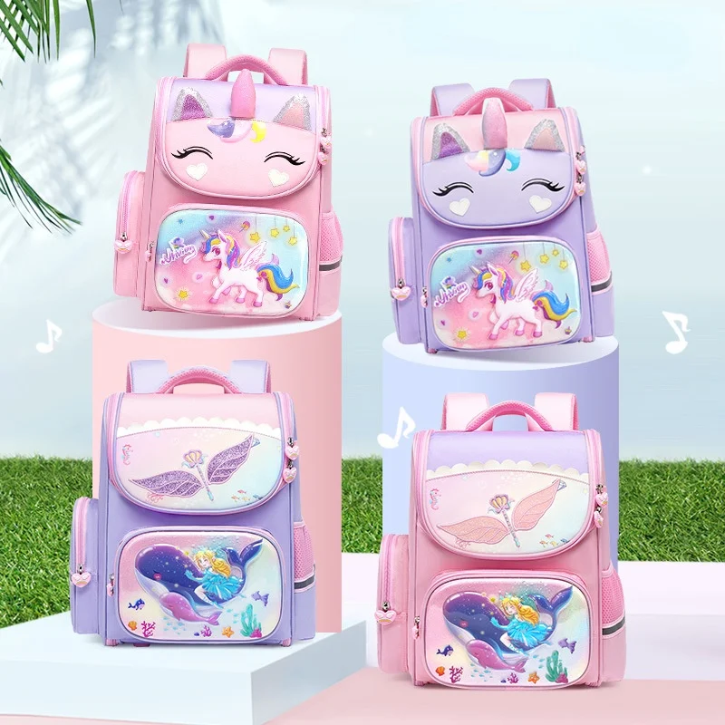 Girls Princess Unicorn Mermaid Cartoon Schoolbags New Sweet Children Lovely Waterproof Large Capacity Backpacks Hot