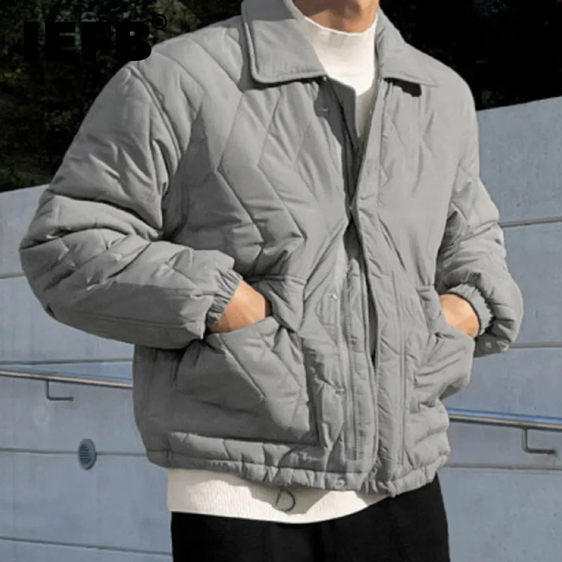 IEFB простые мужские стеганые пальто с лацканами однотонные утолщенные свободные