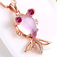 romantic rose gold small goldfish pendants pink crystal natural hibiscus stone animal pendant necklace cute jewelry for women