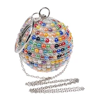 woman handbag round multicolored luxury diamond pearl design evening bag party dress clutch shoulder bags bride wedding wallet