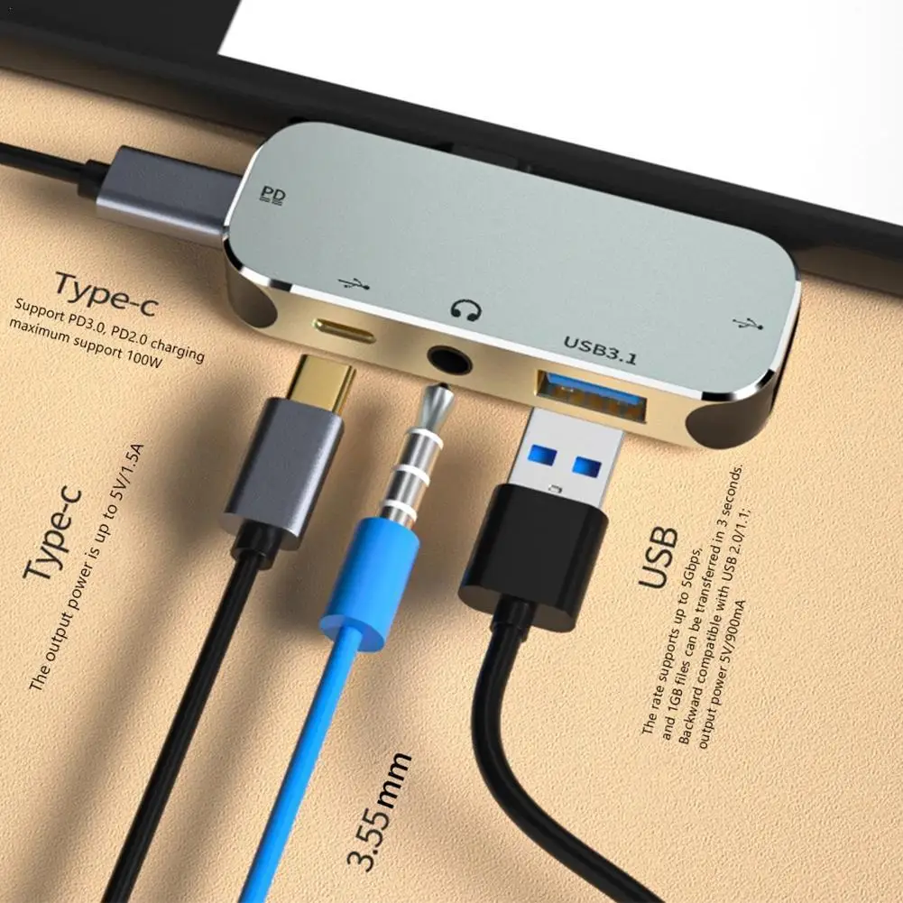 

YX-X Series Многофункциональный 6 в 1 Type-C Hub 3,55mm Jack PD100W USB3.0/USB2.0/USB3.1 HDMI-совместимый USB удлинитель с 4 портами