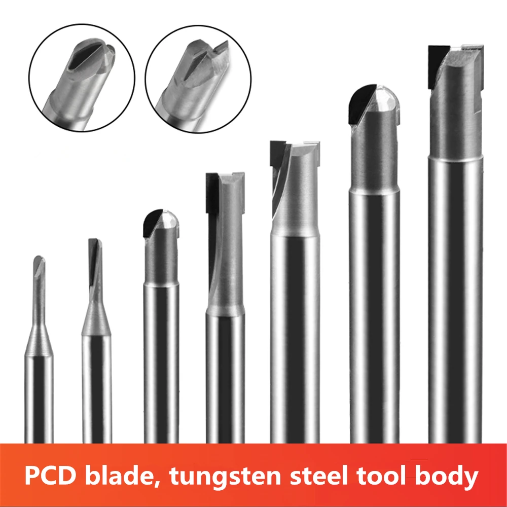 PCD Diamond Milling Cutter Carbon Fiber Fiberglass Bakelite Machining Tool Material CNC Carbide Engraving Bits 6mm End Mill