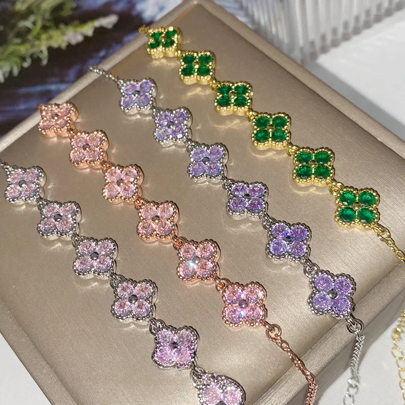 Простой микро-набор MDLFES Moissanite style Sakura Новинка с листком клевера красочный браслет