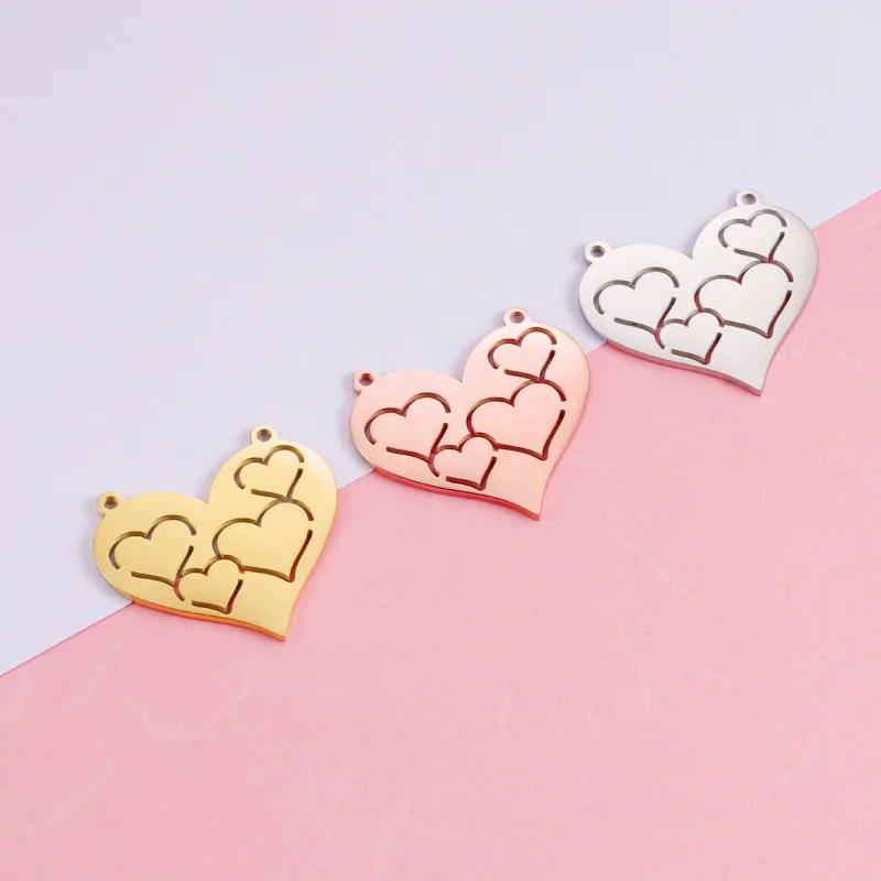 5pcs Stainless Steel Mirror Polish Heart Hollow Out Love-shape Pendant Wholesale DIY Couple Jewelry Making Finding Accessories