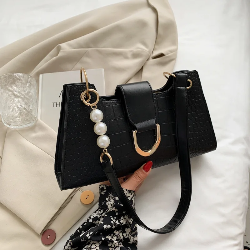 

Женская модная сумка-мессенджер на плечо в Корейском стиле, новинка 2022, винтажные сумки под подмышку с крокодиловым жемчугом и цепочкой, уни...