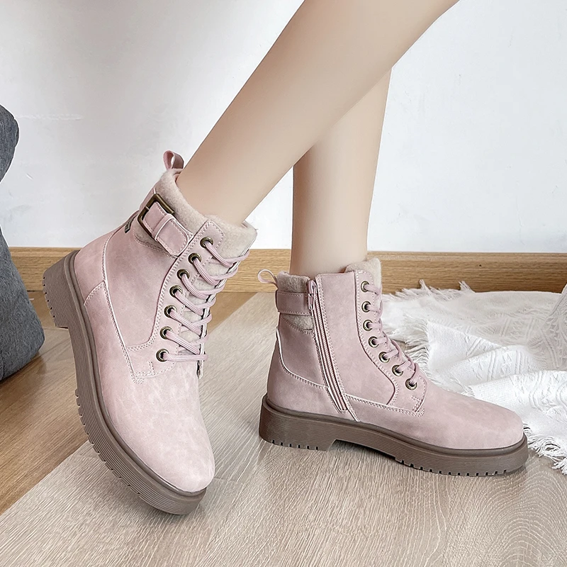 Women's Casual Boots Autumn and Winter New Low-heeled Thick-soled Boots Outdoor Fashion Lace-up Comfortable Women's Short Boots