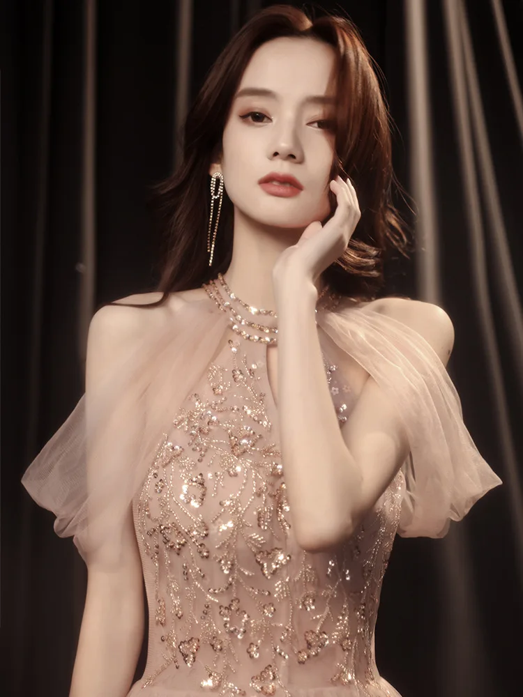 Sexy Fairy Celebrity Host Dress Wedding Bridesmaid Gown Appliques Sequined Tulle Prom Gowns For Graduation Party Vestidos De