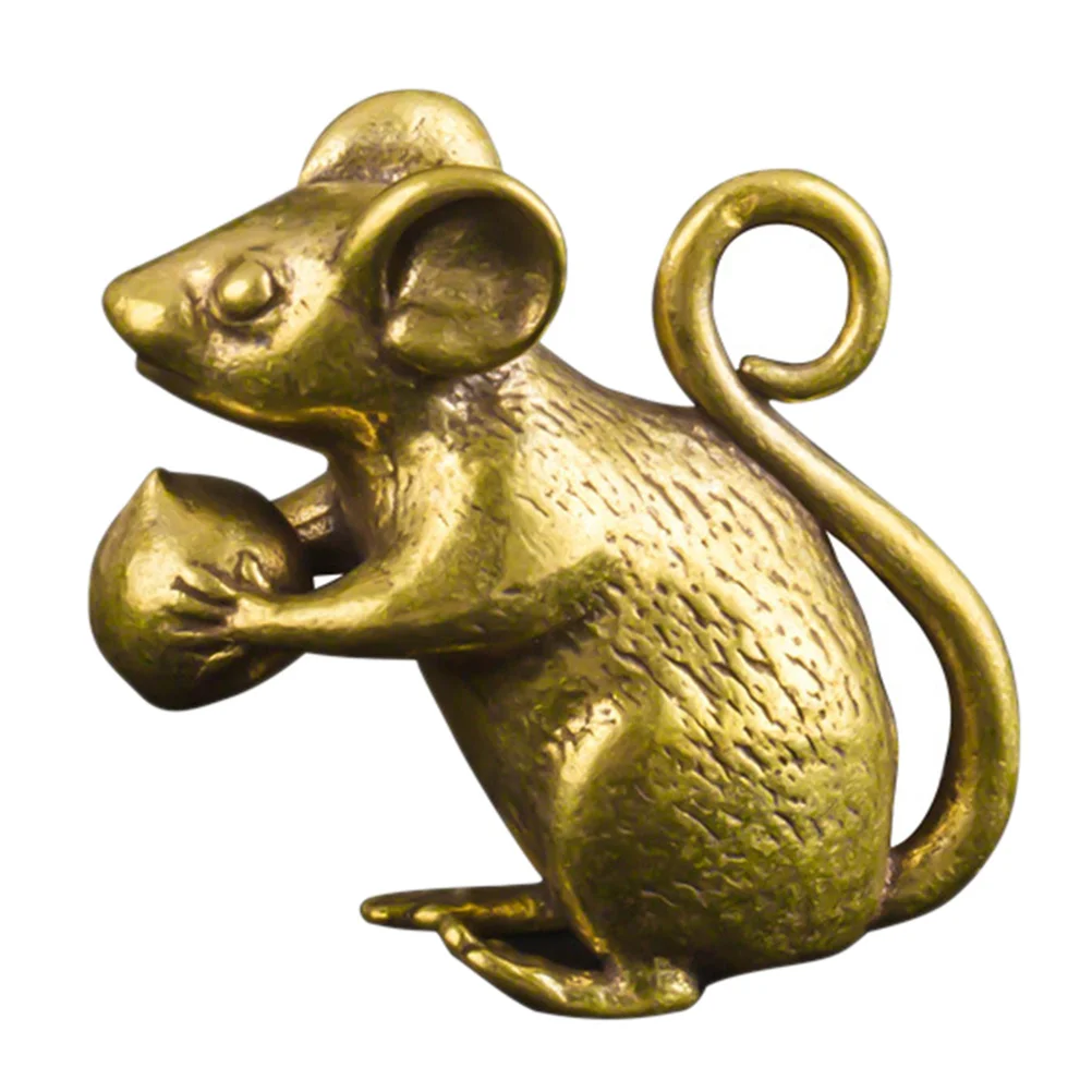 

Statue Zodiac Mouse Chinese Brass Keychain Rat Figurine Charms Feng Charm Shui Ornament Decor Mini Hanging Sign Gold Wealth