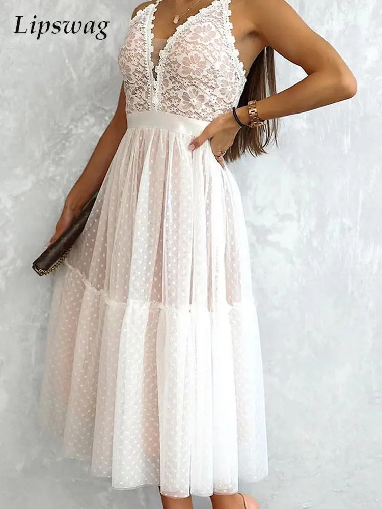 

Платье женское кружевное средней длины, пикантный сарафан в горошек, на бретельках, с вышивкой, с открытой спиной, в стиле бохо, без рукавов, ...