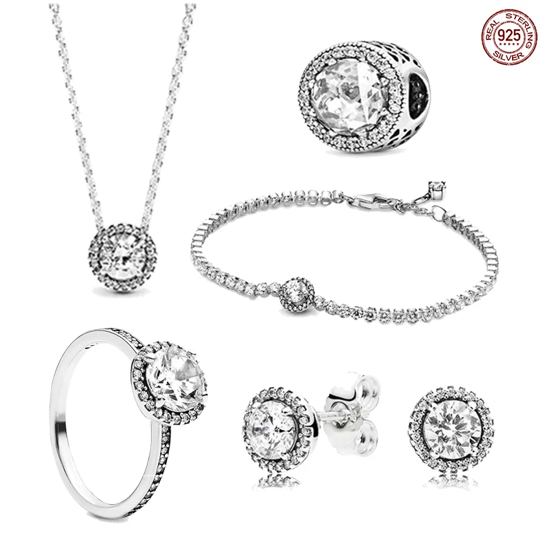 

Classic Charm Zircon Jewelry Set 925 Sterling Silver Fashion Zircon Necklace Bracelet Ring Earrings Jewelry Gift for Girlfriend