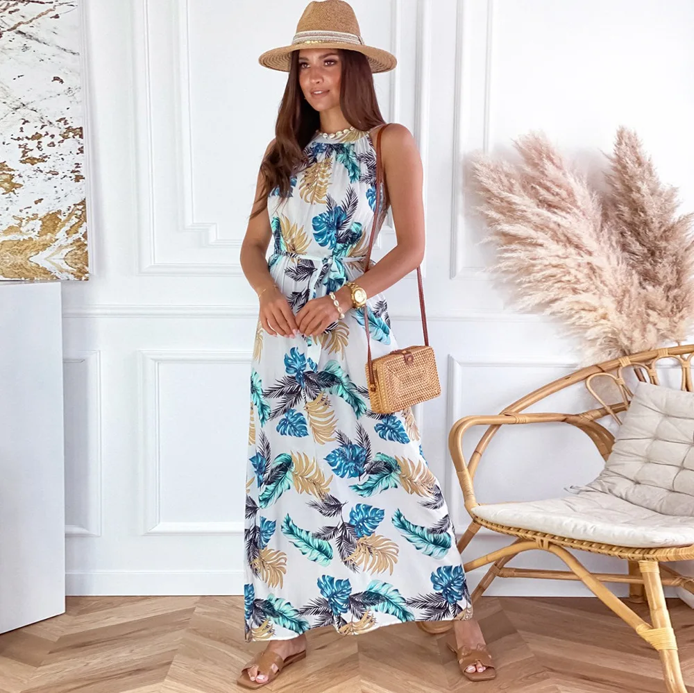 

Temperament Print Pattern Ladies Dress Retro High Waist Summer New Beach Casual Long Skirt Bohemian Elegant Wild Sweet