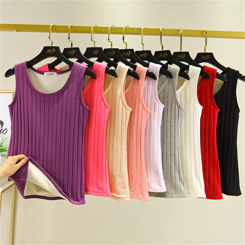 

Женская терморубашка без рукавов, эластичный бархатный жилет, Женский термотоп на бретельках, теплое нижнее белье, женская мягкая терморуб...