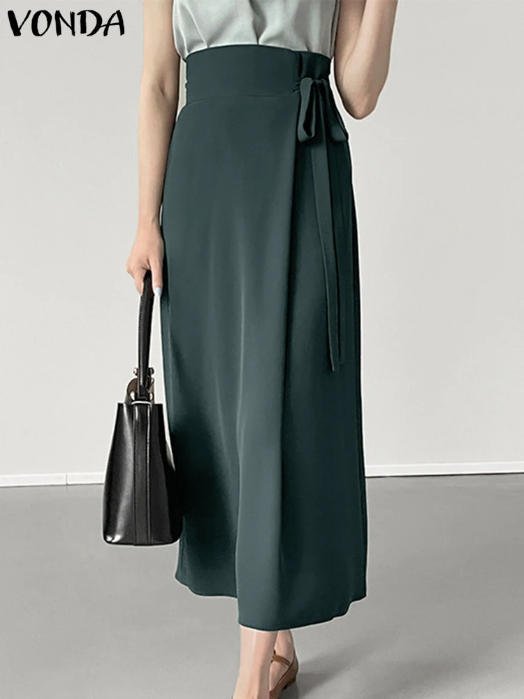 Модные женские юбки VONDA 2024 повседневные длинные однотонные элегантные офисные с