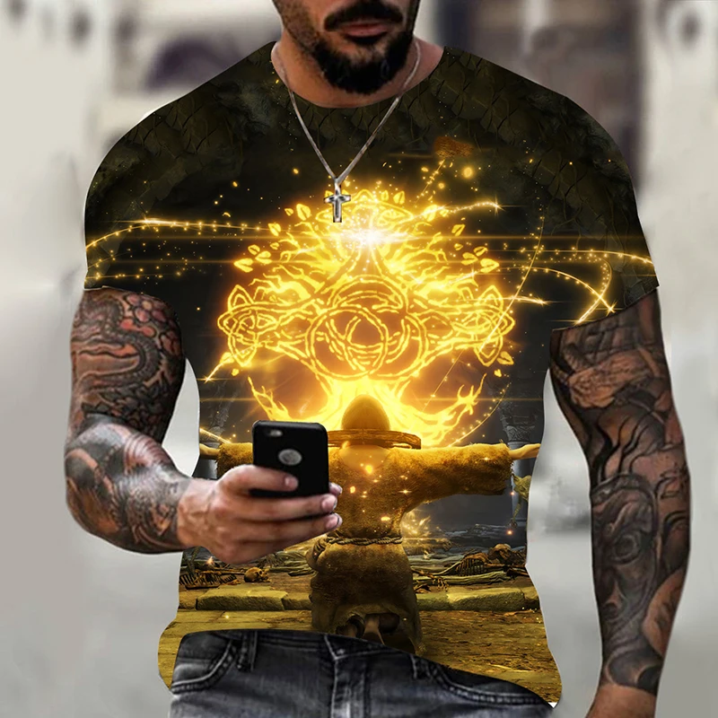 

Футболка мужская с 3D-принтом, круглым вырезом и коротким рукавом