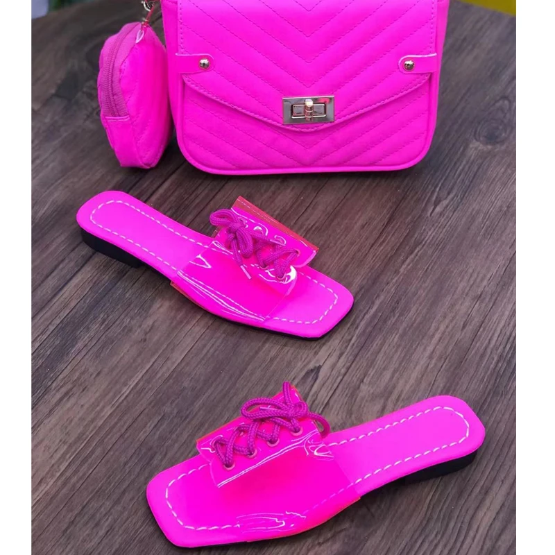 Шлепанцы женские прозрачные на плоской подошве, летняя светильник жная обувь, модный кошелек, комплект бумажника, клатч на плечо