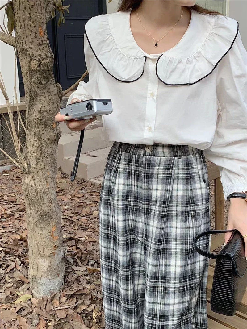 

Блузка с французским милым воротником для малышей, женская рубашка, осень 2022, новый дизайн, нишевой темпераментный Топ с длинным рукавом для...