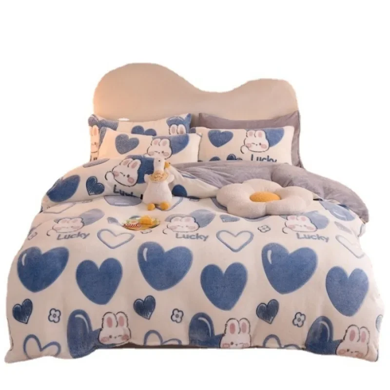 

1pcsSingle Duvet Cover with Snow Fleece Cartoon Velvet Print Quilt Warm Bedspread Thicken Sheets Student's Universal Bedding