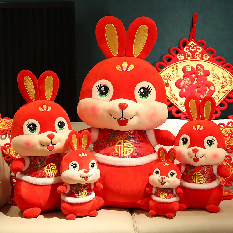 

30~65cm Chinese New Year Zodiac Tang Suit Cloth Rabbit Plush Toy Bunny Mascot Plush Doll Pillow Stuffed For Kids New Year'S Gift