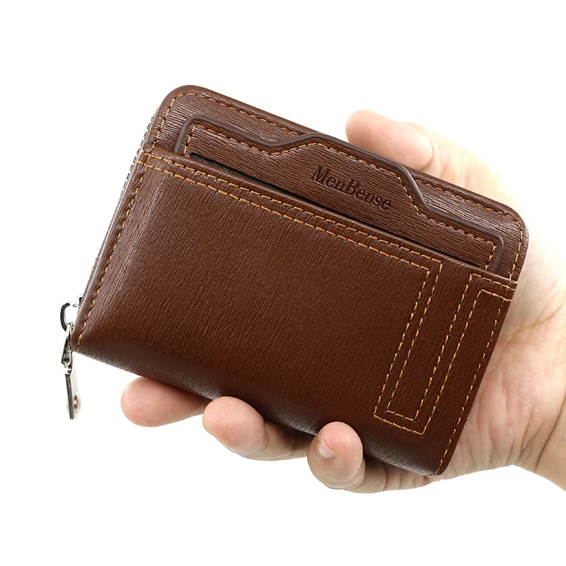 

Korean Version of Men's Short Organ Card Bag Draw Card ID Bag Horizontal Solid Color Multi-card Card Bag Coin Purse Zipper Bags