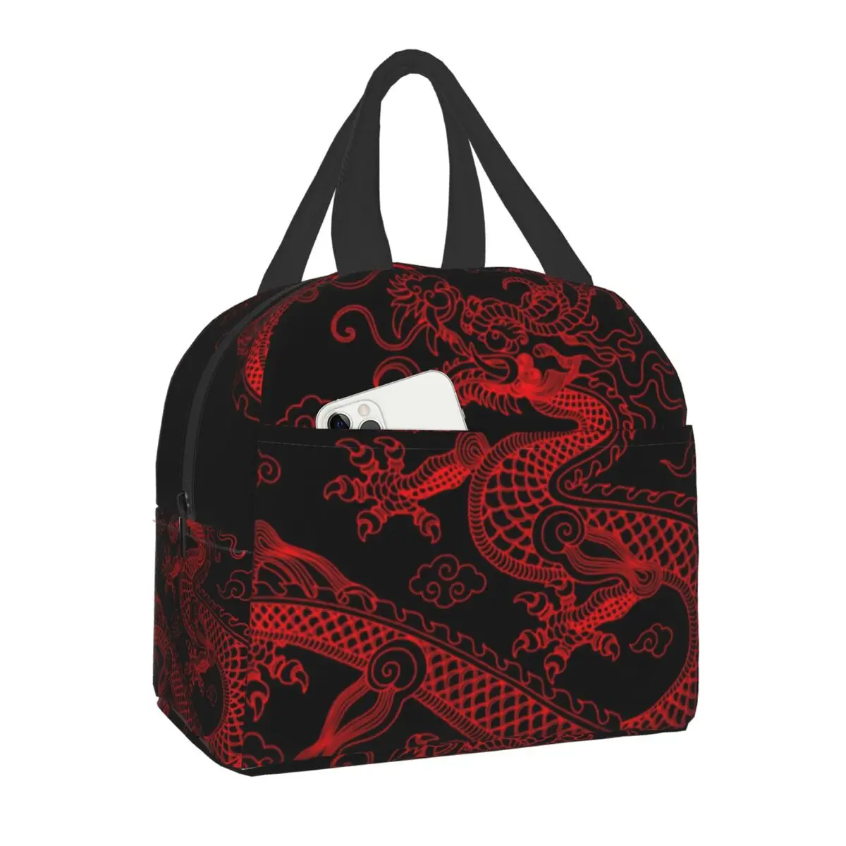 

Red Dragon Insulated Lunch Bag for Outdoor Picnic Chinese Folklore Mythology Leakproof Thermal Cooler Lunch Box Women Kids