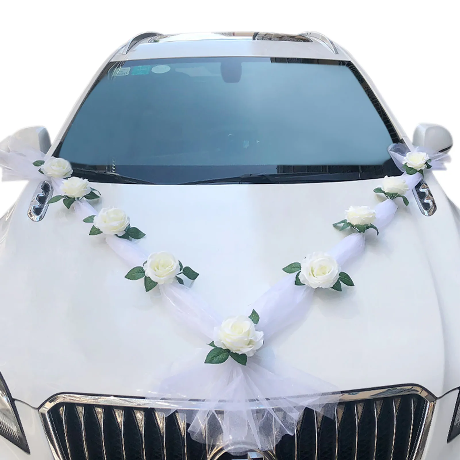 

Car Decoration Wedding Car Bride Couple Rose Decoration DIY White Gauze Rose Decoration Set For Wedding Engagement Party
