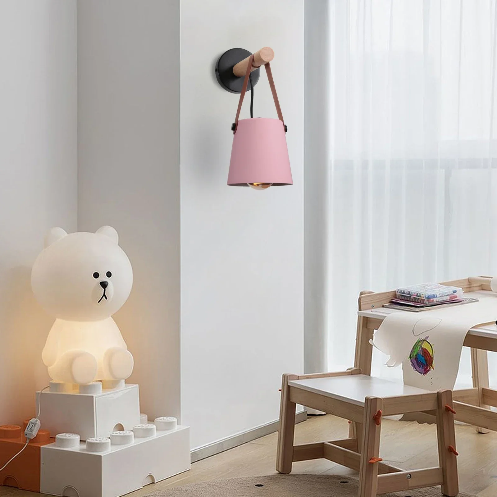 Деревянный кожаный настенный светильник NoEnName_Null