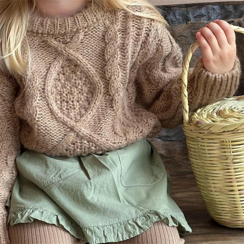 

2023 Autumn Children Loose Sweater Boys and Girls Autumn Winter Vintage Sweater Knit Long Sleeves Girls Knitwear Korean Clothes