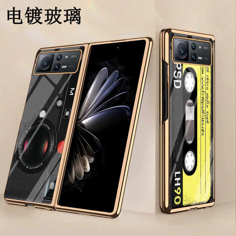 

For Mi Mix Fold 2 Case for Xiao-Mi Mix Fold2 5G Case Plating Boder Tempered Glass