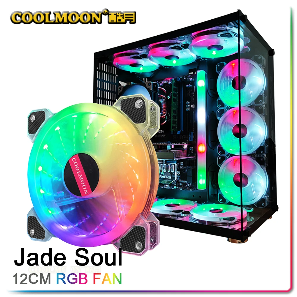 

COOLMOON Transperant One PC RGB Fan 12CM PC Cooler ARGB 120MM Colorful Chassis Silent Fan AURA SYNC