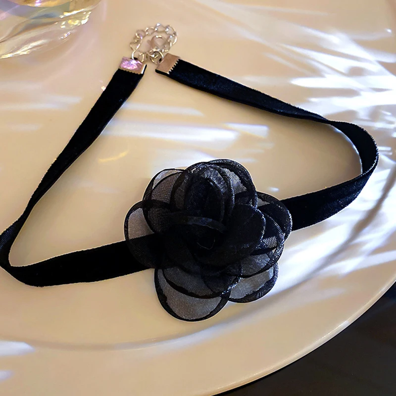 Модное ожерелье из органзы с цветком розы колье для женщин и девочек кружевной