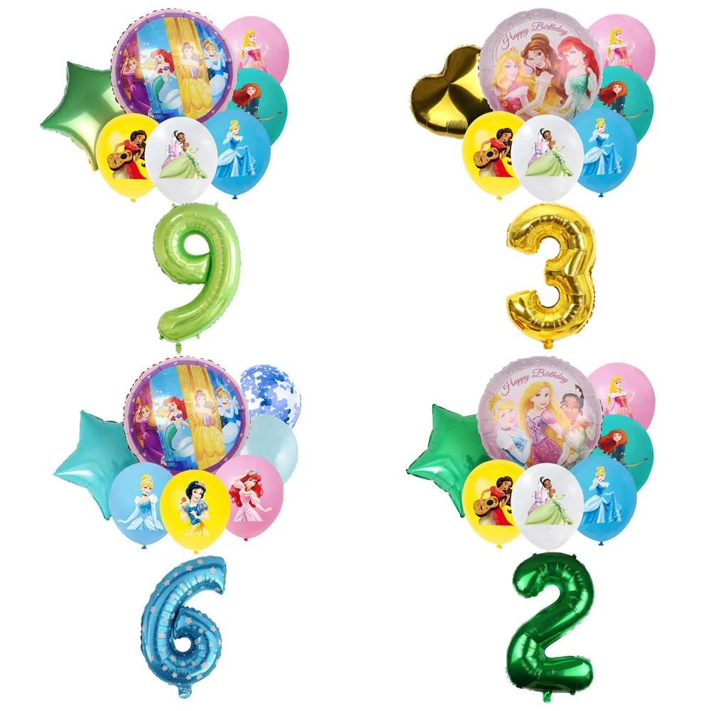 

Disney Princess Cinderella Belle Rapunzel Theme Birthday Party Decoration Latex Digital Round Balloon Set Baby Shower Girl Gift