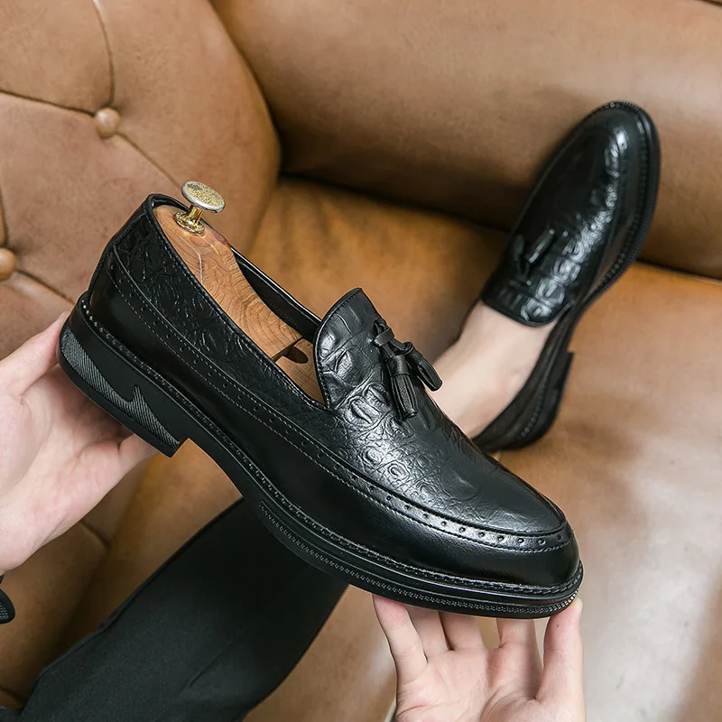 

Leather Shoes Men's Spring New Business Formal Wear Brogue British Style High-Grade Heightened Casual Wedding Groom's Shoes