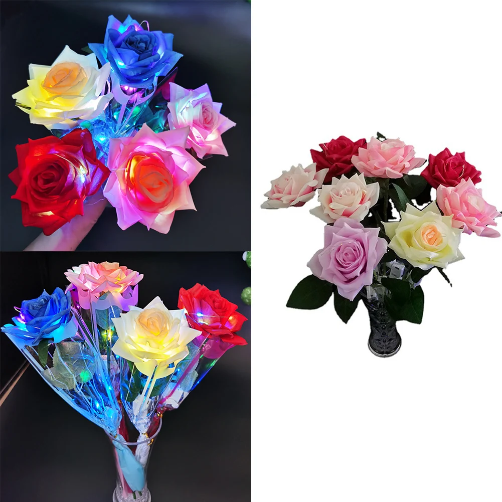 

LED Artificial Rose Flower Valentine's Day Romantic Gift Wedding Party Decor Flowers Simulation Luminous Bouquet Fake Plant