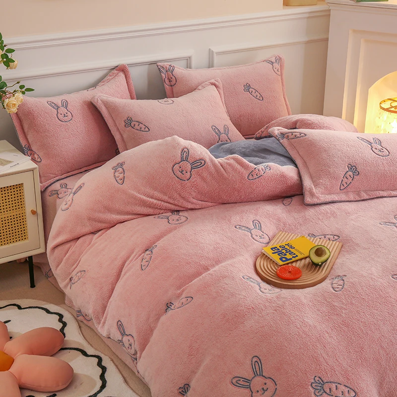 

Flannel Duvet Cover Coral Fleece Warm Winter Thick Single Double Queen King Size Quilt cover Double Sided Velvet Bedding Set