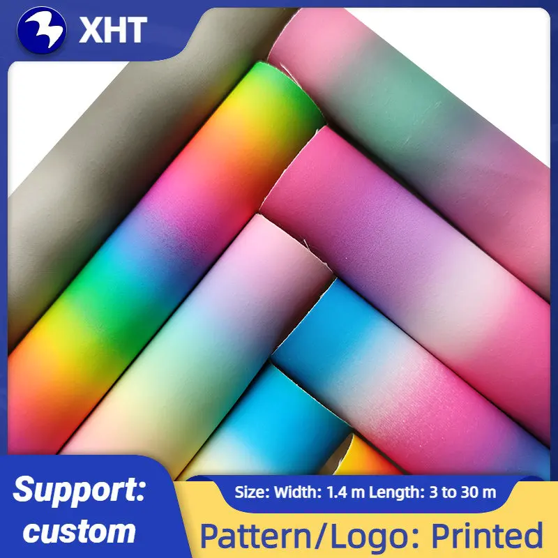 

30x135cm Colorful Rainbow Stripe Mermaid Printed Vinyl Metallic Faux Artificial Leather Fabric for Making Shoe/Bag/Hair Bow/Deco