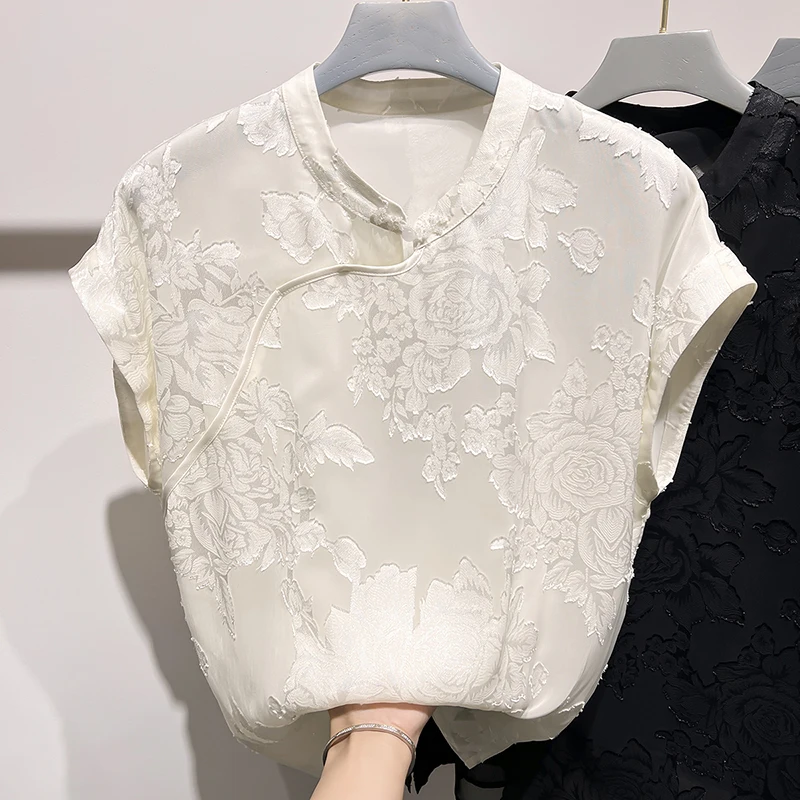 Женская шифоновая рубашка с коротким рукавом элегантная Облегающая в