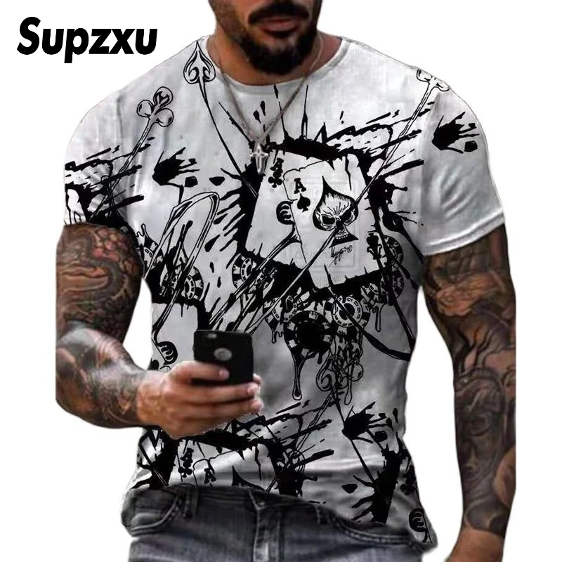 

Supzxu Male casual t-shirt with stamina 3d, hourly skull, poker, extra large shirt, 2021, comfortable, breathable, 110-6xl tops