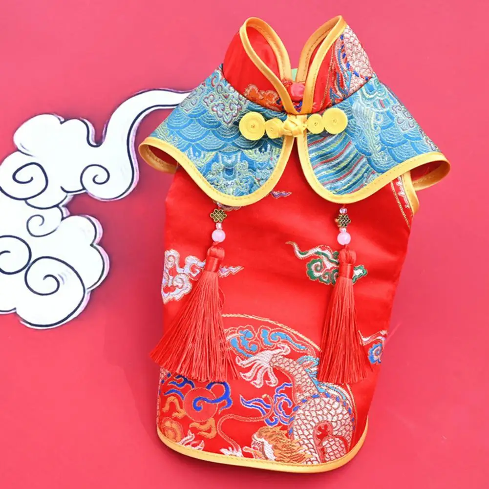 

Pet Clothes Pet Accessories Tassel Design Cloth Retro Chinese Style Pet Dog Cheongsam Costume Dog Cheongsam Decorative